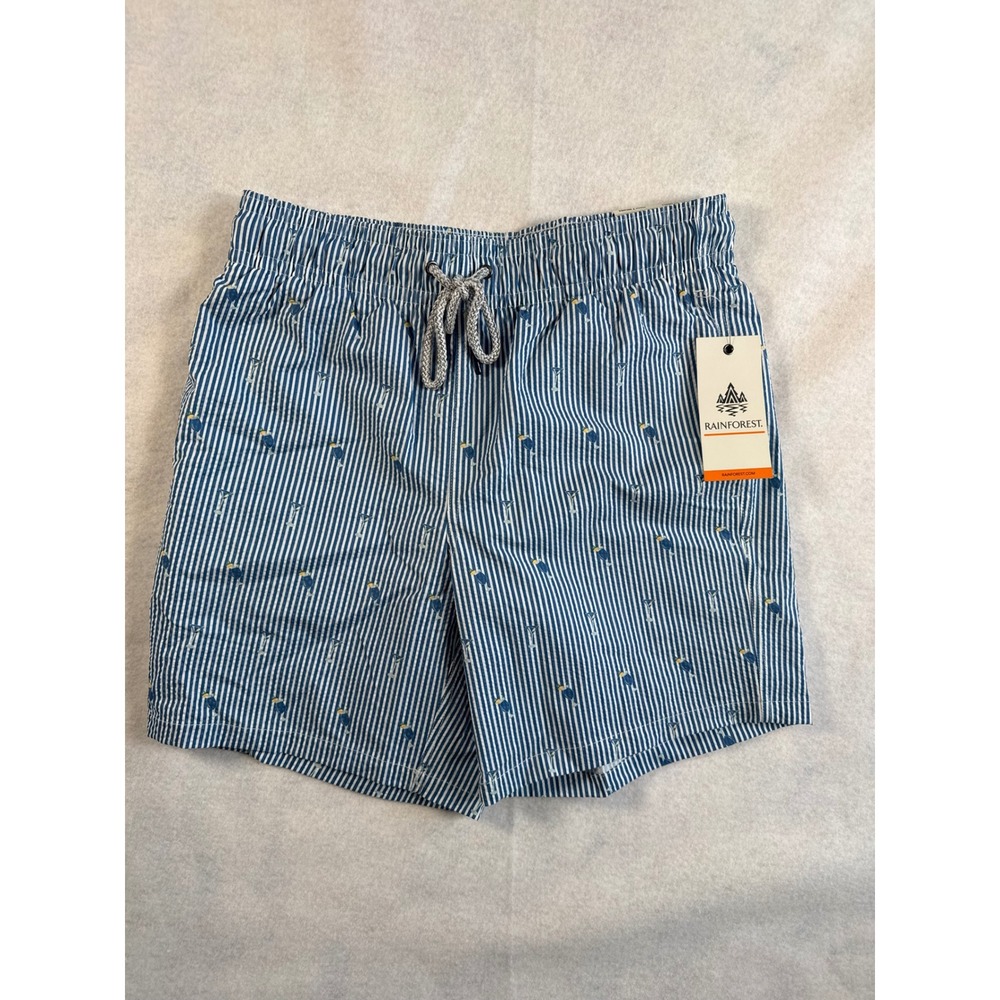Rainforest Mens Bering Sea Striped Martini Swim Trunks RF02A4237 Blue Small NWT